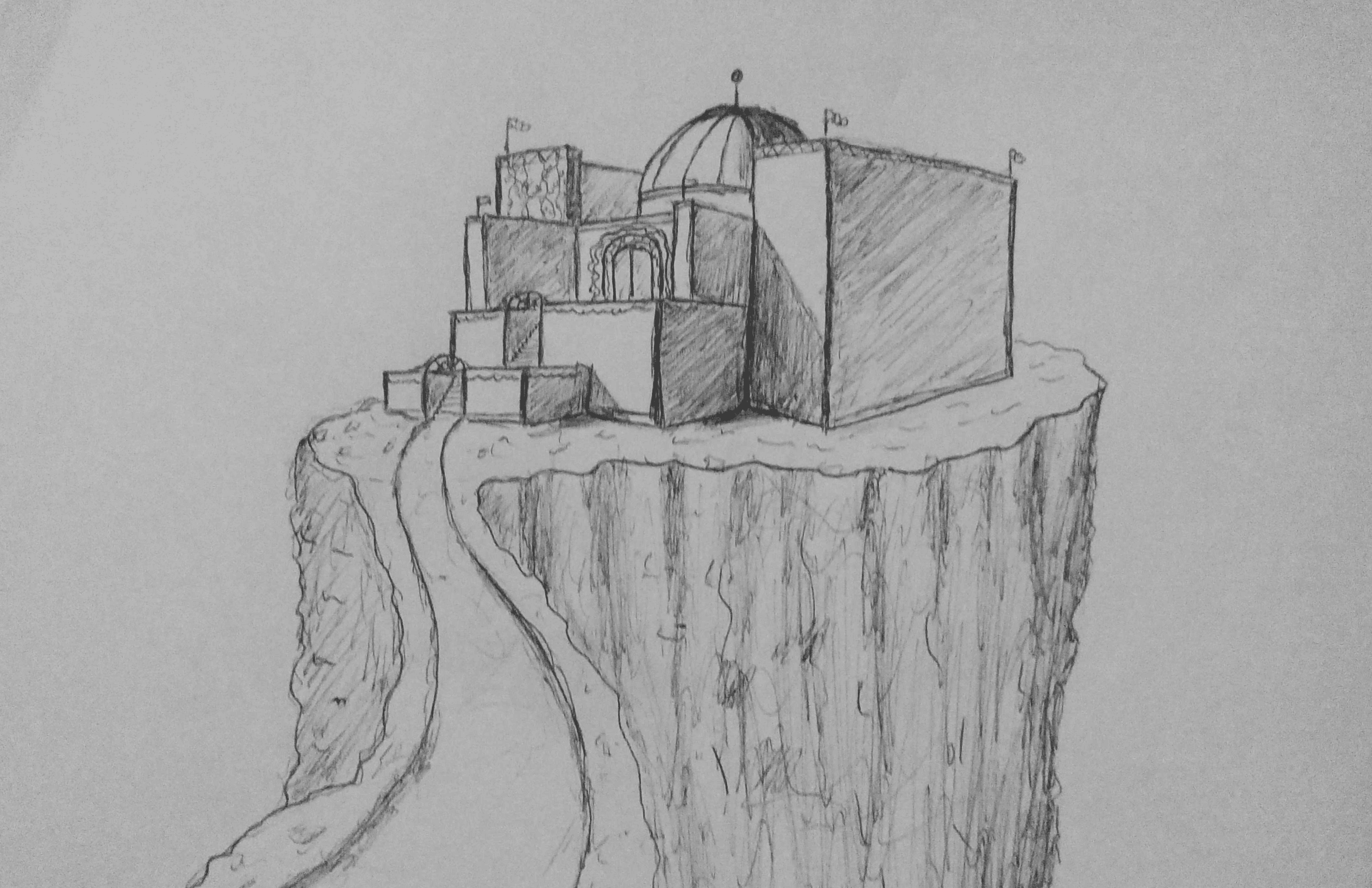 Detailed sketch of a medieval castle